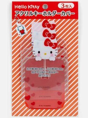 (Set of 3) Hello Kitty Acrylic Keychain Covers Red Heart Key Holder Protector
